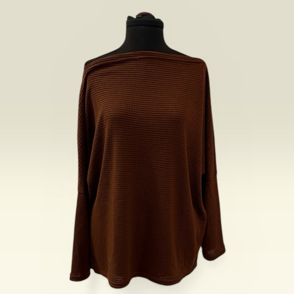 Cozy Waffle Knit Top in Deep Brown